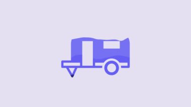 Blue Rv Camping trailer icon isolated on purple background. Travel mobile home, caravan, home camper for travel. 4K Video motion graphic animation.