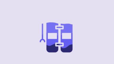 Blue Aqualung icon isolated on purple background. Oxygen tank for diver. Diving equipment. Extreme sport. Sport equipment. 4K Video motion graphic animation.