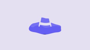 Blue Elegant women hat icon isolated on purple background. 4K Video motion graphic animation.