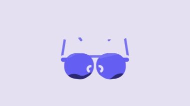 Blue Glasses icon isolated on purple background. Eyeglass frame symbol. 4K Video motion graphic animation.