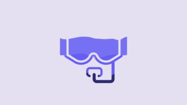 Blue Diving mask icon isolated on purple background. Extreme sport. Diving underwater equipment. 4K Video motion graphic animation.
