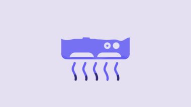 Blue Air conditioner icon isolated on purple background. Split system air conditioning. Cool and cold climate control system. 4K Video motion graphic animation.