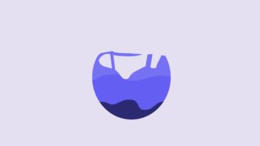 Blue Coconut juice exotic fresh cocktail and umbrella icon isolated on purple background. 4K Video motion graphic animation.