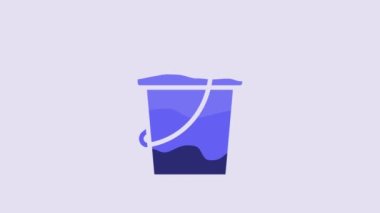 Blue Sand in bucket icon isolated on purple background. Plastic kid toy. Summer icon. 4K Video motion graphic animation.