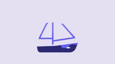 Blue Yacht sailboat or sailing ship icon isolated on purple background. Sail boat marine cruise travel. 4K Video motion graphic animation.