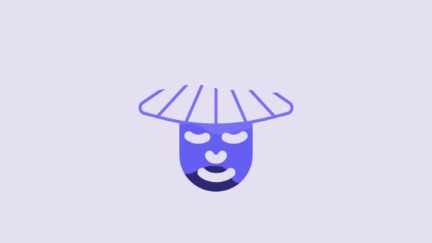 Icono Azul Asiático Chino Sombrero Paja Cónica Aislado Sobre Fondo — Vídeo de stock