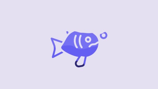 Blue Tropical Fish Icon Isolated Purple Background Exotic Fish Video — Stockvideo