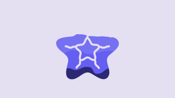 Blauer Seestern Symbol Isoliert Auf Lila Hintergrund Video Motion Grafik — Stockvideo