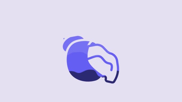 Modrá Scallop Mořská Skořápka Ikona Izolované Fialovém Pozadí Nápis Seashell — Stock video