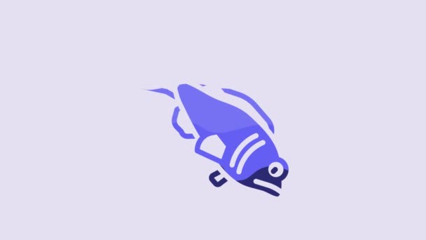 Icono Pescado Azul Aislado Sobre Fondo Púrpura Animación Gráfica Vídeo — Vídeo de stock