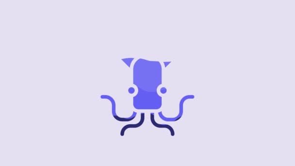 Icono Pulpo Azul Aislado Sobre Fondo Púrpura Animación Gráfica Vídeo — Vídeos de Stock
