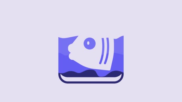 Blue Fish Head Icon Isolated Purple Background Video Motion Graphic — Stock Video