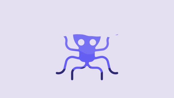 Icono Pulpo Azul Aislado Sobre Fondo Púrpura Animación Gráfica Vídeo — Vídeos de Stock