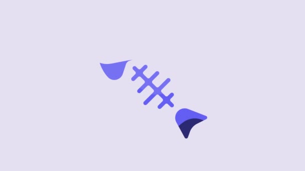 Blue Fish Skeleton Icon Isolated Purple Background Fish Bone Sign — Stockvideo