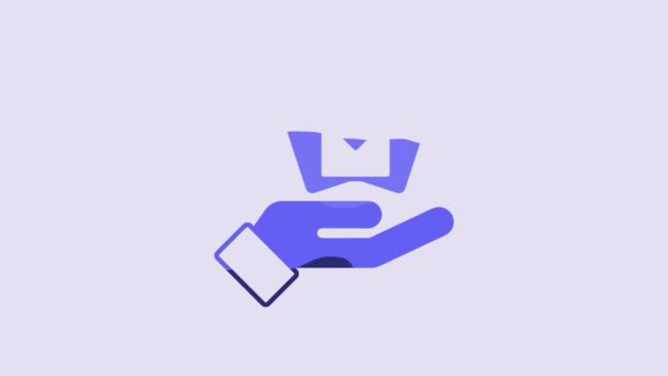 Mão Azul Segurando Cartão Jogar Ícone Isolado Fundo Roxo Projeto — Vídeo de Stock