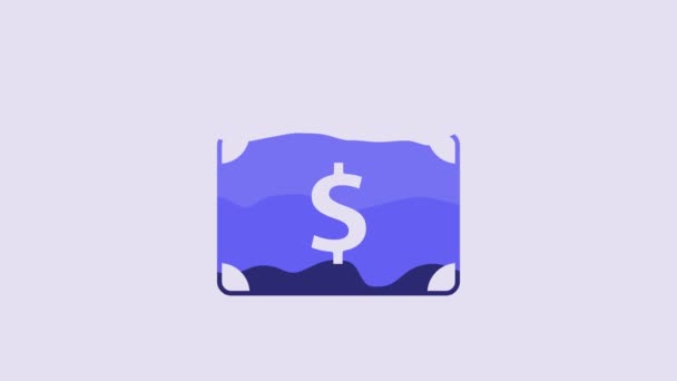Maletín Azul Dinero Icono Aislado Sobre Fondo Púrpura Firma Del — Vídeos de Stock