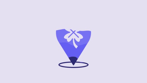 蓝色卡西诺老虎机与三叶草符号图标隔离在紫色背景 赌博游戏 4K视频运动图形动画 — 图库视频影像