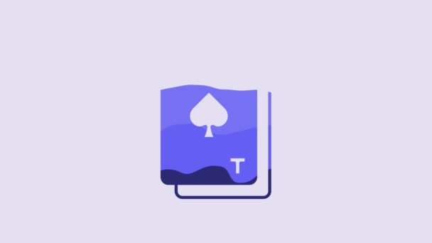Blå Spelkort Med Spader Symbol Ikon Isolerad Lila Bakgrund Kasinospel — Stockvideo