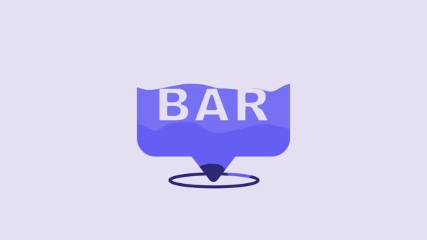 蓝色酒精或啤酒酒吧的位置图标孤立在紫色背景 俱乐部 酒吧的象征 4K视频运动图形动画 — 图库视频影像