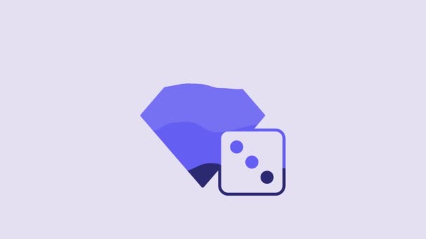 紫の背景に隔離されたブルーゲームダイスアイコン カジノのギャンブル 4Kビデオモーショングラフィックアニメーション — ストック動画