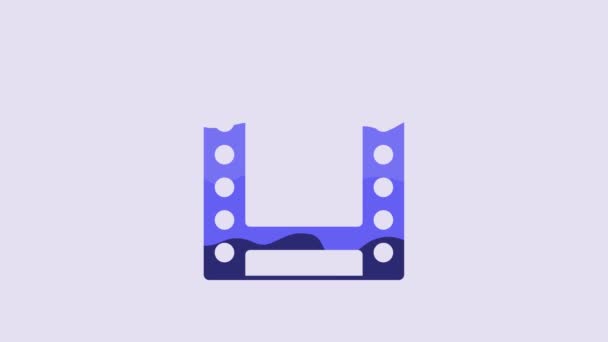 Blue Camera Vintage Film Roll Cartridge Icon Isolated Purple Background — Vídeo de stock