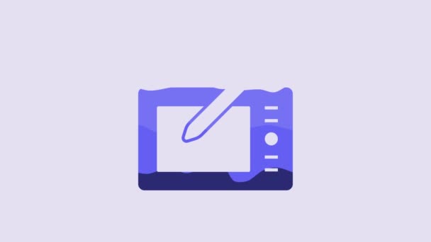 Ikona Modrého Grafického Tabletu Izolovaná Fialovém Pozadí Grafická Animace Pohybu — Stock video