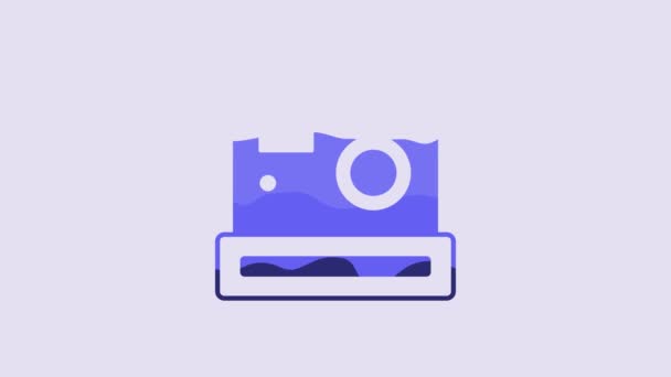 Blue Photo Camera Icon Isolated Purple Background Foto Camera Digital — ストック動画