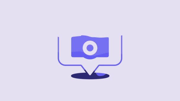 蓝光相机图标隔离在紫色背景上 脚踏相机 数字摄影 4K视频运动图形动画 — 图库视频影像