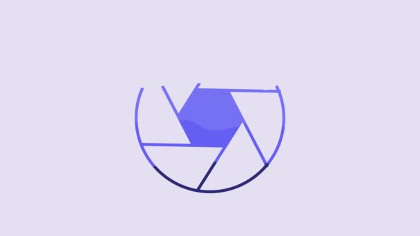 Icono Del Obturador Cámara Azul Aislado Sobre Fondo Púrpura Animación — Vídeos de Stock