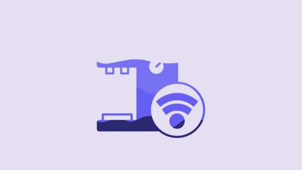 Blue Smart Coffee Machine System Icon Isolated Purple Background Internet — Vídeos de Stock