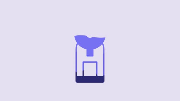 蓝色智能咖啡机图标隔离在紫色背景 物联网概念与无线连接 4K视频运动图形动画 — 图库视频影像