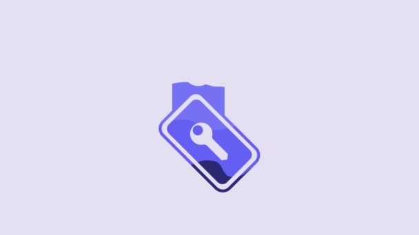 蓝色数字门锁 采用无线技术来解锁紫色背景下隔离的图标 门把手的标志 安全聪明的家 4K视频运动图形动画 — 图库视频影像