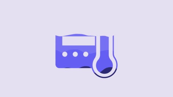 Синий Значок Термостата Фиолетовом Фоне Контроль Температуры Видеографическая Анимация — стоковое видео