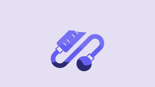 Blue Electric Extension Cord Icon Isolated Purple Background Power Plug — Wideo stockowe