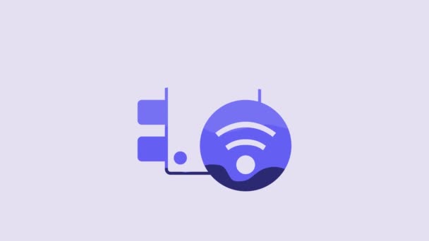 Blue Digital Door Lock Wireless Technology Unlock Icon Isolated Purple — Video