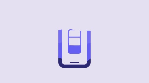 Icono Carga Batería Azul Smartphone Aislado Sobre Fondo Púrpura Teléfono — Vídeos de Stock