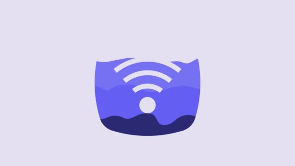 Blaues Symbol Des Drahtlosen Internet Netzwerks Für Isoliert Auf Violettem — Stockvideo