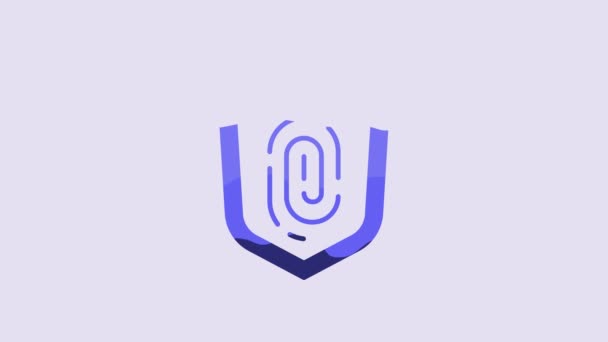Blue Fingerprint Icon Isolated Purple Background App Icon Identification Sign — Vídeo de stock