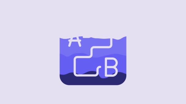 Blue Route Location Icon Isolated Purple Background Map Pointer Sign — 图库视频影像