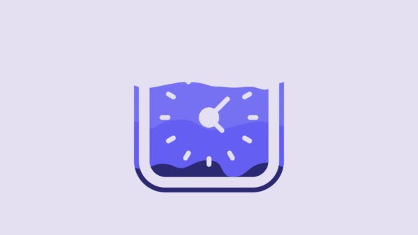 紫色の背景に隔離されたブルークロックアイコン 時間の象徴だ 4Kビデオモーショングラフィックアニメーション — ストック動画