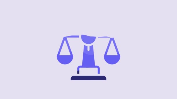 Blue Scales Justice Icon Isolated Purple Background Court Law Symbol — Stockvideo
