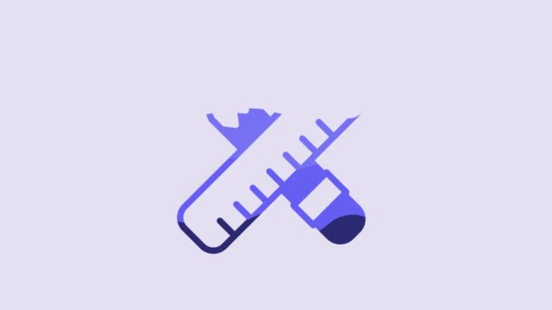 蓝色十字标尺和铅笔图标隔离在紫色背景上 挺直的符号 绘画和教育工具 4K视频运动图形动画 — 图库视频影像