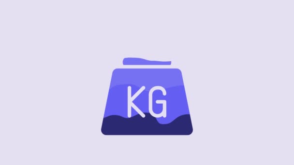 Blue Weight Icon Isolated Purple Background Kilogram Weight Block Weight — Vídeo de stock