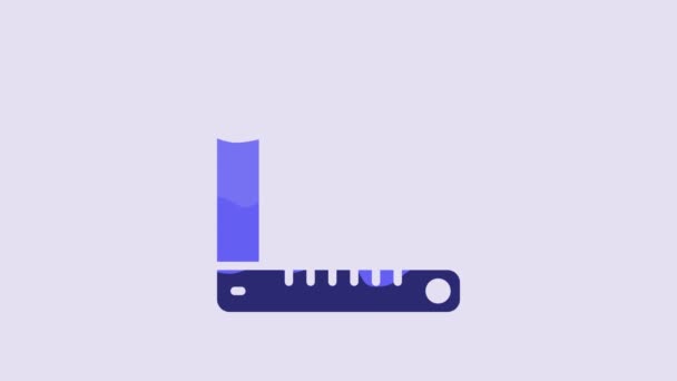 Blue Corner Ruler Icon Isolated Purple Background Setsquare Angle Ruler — Vídeo de Stock