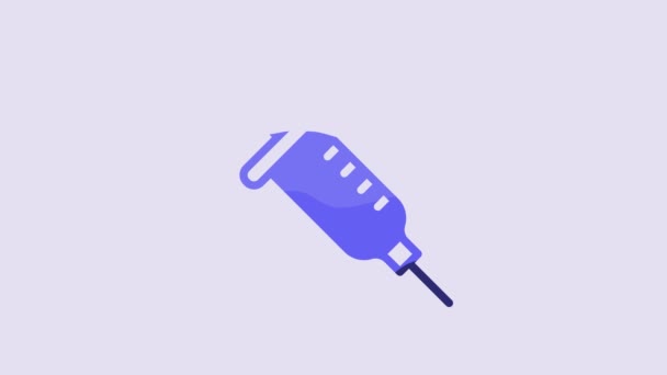 Blue Syringe Icon Isolated Purple Background Syringe Vaccine Vaccination Injection — Vídeo de stock