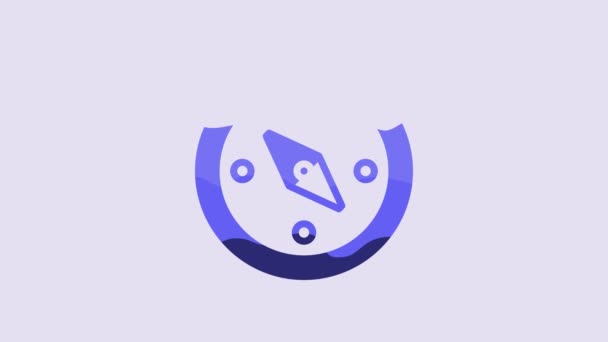 Icono Brújula Azul Aislado Sobre Fondo Púrpura Windrose Símbolo Navegación — Vídeos de Stock
