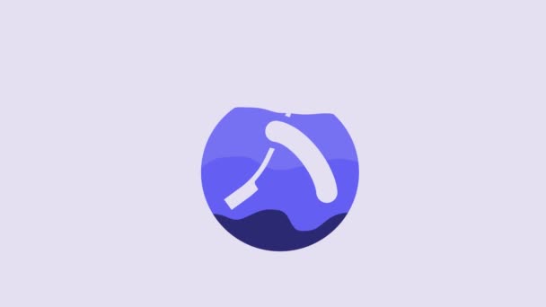 Blauwe Kapperszaak Met Scheermes Pictogram Geïsoleerd Paarse Achtergrond Kapper Logo — Stockvideo