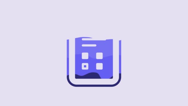 Blue Exam Sheet Check Mark Icon Isolated Purple Background Test — Stockvideo
