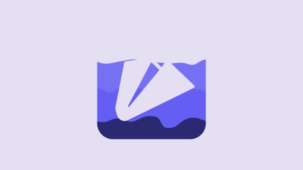 Blaues Papier Flugzeug Symbol Isoliert Auf Violettem Hintergrund Video Motion — Stockvideo