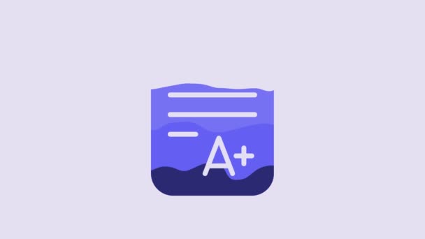 Blue Exam Sheet Grade Icon Isolated Purple Background Test Paper — Wideo stockowe